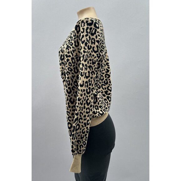 Abercrombie & Fitch Puff Sleeve Soft Knit Deep V-Neck Crop Leopard Sweater Small - Picture 7 of 11